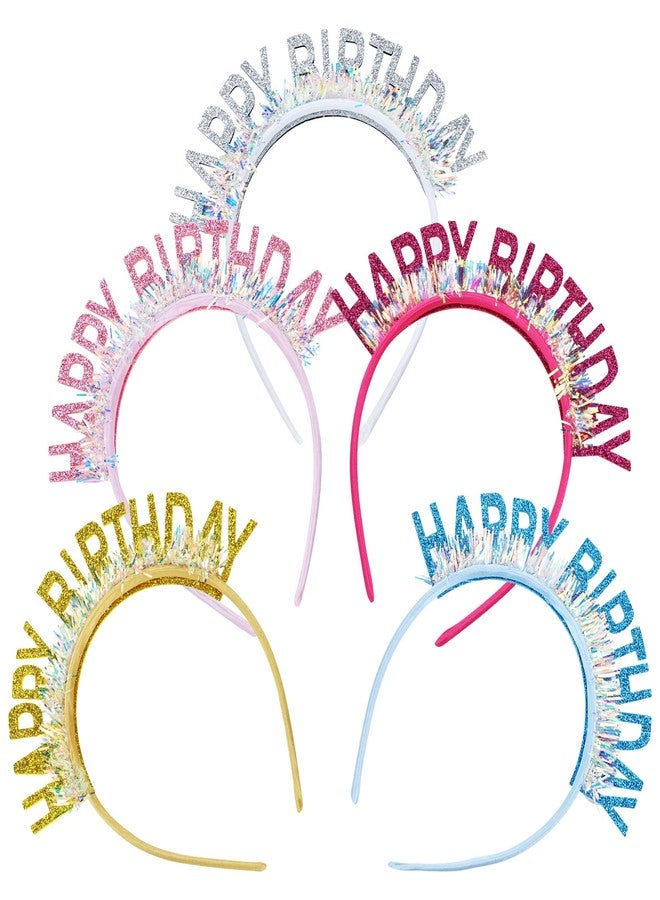 Dizila 5 Pieces Sparkly Sequin Happy Birthday Headbands Birthday Party Hair Hoops Bands Accessories for Toddlers Girls Kids Teens Women - Image 1